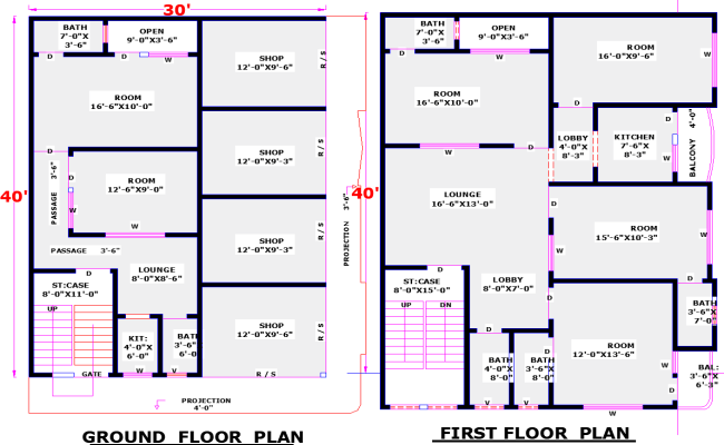 30x40 Commercial Residential House Plan with DWG CAD Design