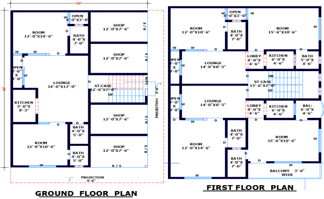 30x40 Commercial Residential House Plan in AutoCAD DWG File