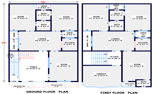 Modern 30x45 Two-Storey House plan in CAD Drawing File