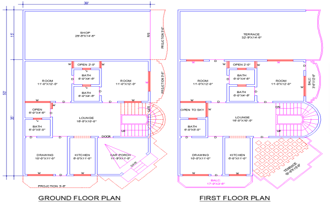 30'x50' House Plan AutoCAD DWG with 4 Bedrooms & Shop