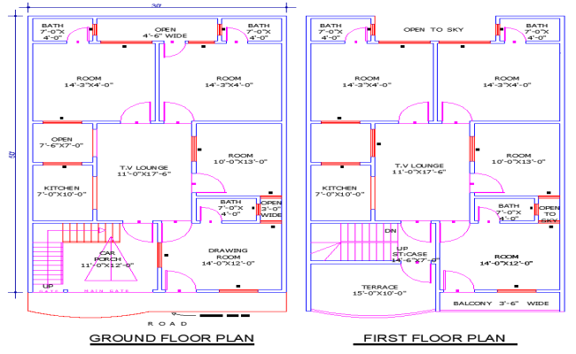 Spacious 30'x50' Home Plan DWG Featuring 7 Bedrooms
