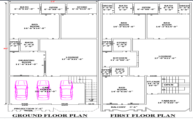 30x60 Single Storey House Plan in DWG AutoCAD File with Full Layout