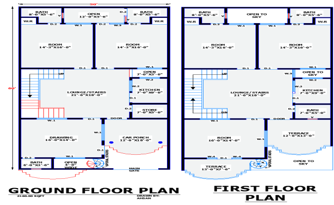 30x60 Residential House Plan DWG with Ground and First Floor