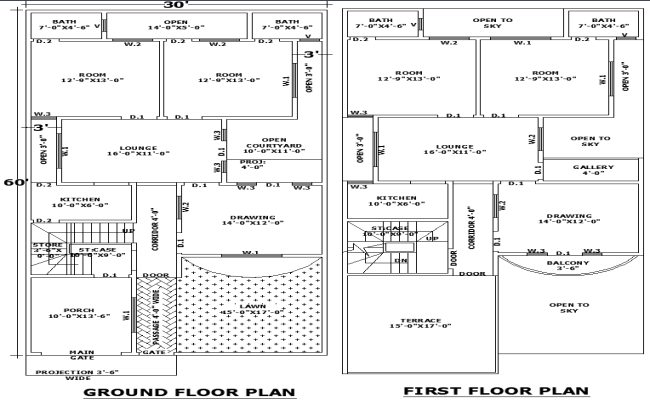 30x63 Two-Story For House Plan in AutoCAD DWG Format
