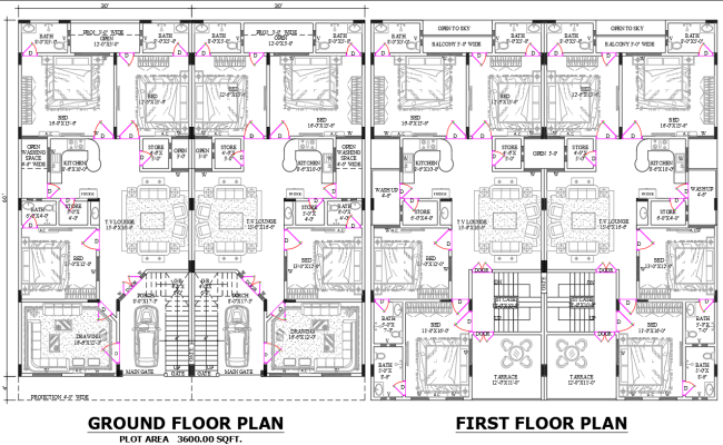 30x64 Two-Storey Residential House Plan in AutoCAD DWG File