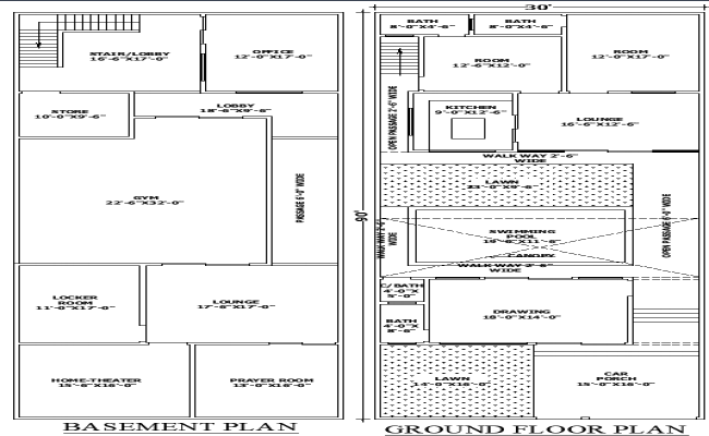 30x90 Duplex House Plan CAD with Basement and Swimming Pool