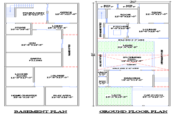 30x90 ft Luxury Villa DWG Plan with Basement and Pool