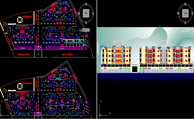 Apartment Floor Plan and Elevation DWG Drawing with 1 and 2 BHK Layout