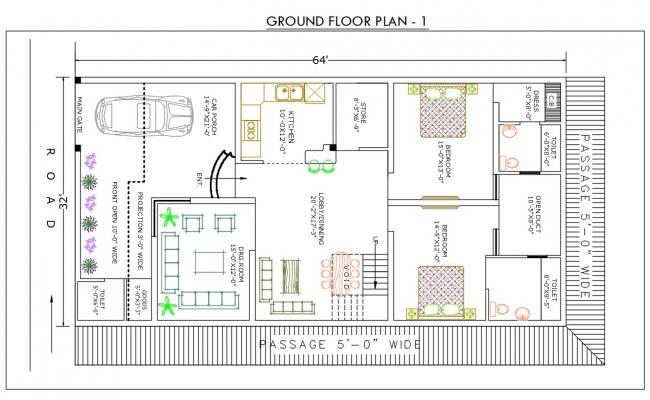32 X 64 House Floor Plan