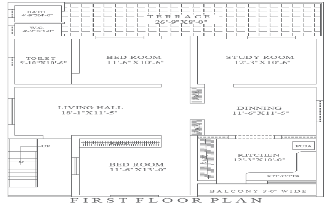 32.7ftx45.9ft 3BHK First Floor House Design in DWG Format