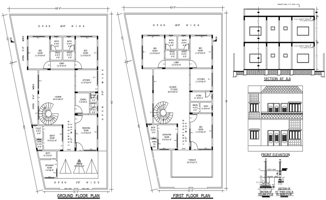 32'x52' DWG House Plan with Architectural Sections View