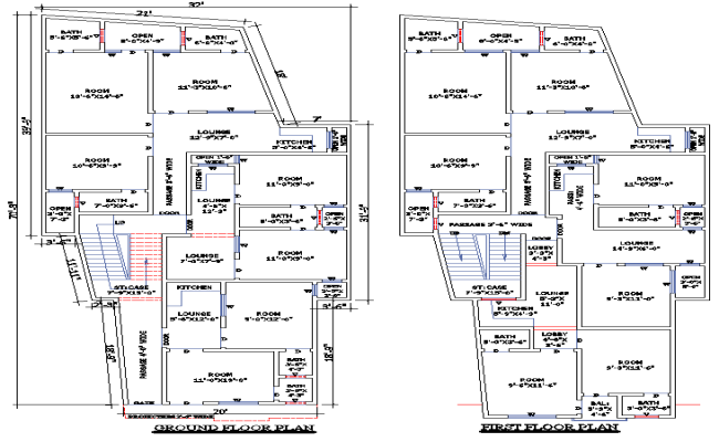32x70 Double-Storey House CAD Drawing with Floor Plan
