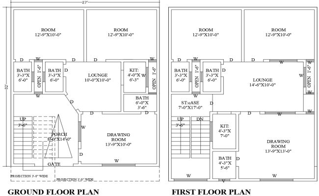 32ft×27ft Compact Residential Floor Design in DWG File