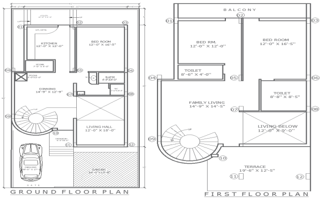 32ftx66ft 3BHK House Plan Ground and First Floor DWG Format