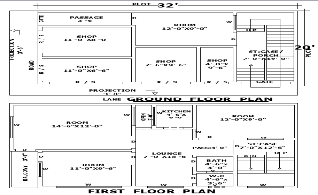 Commercial Shops and Residential House Plan in DWG File