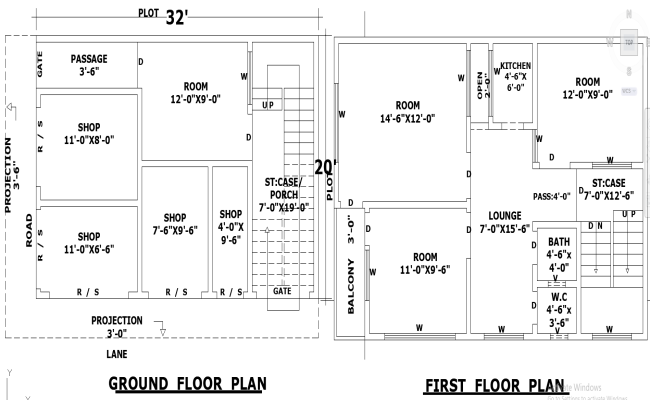 32x20 Mixed-Use Building Plan DWG File with Shops and House