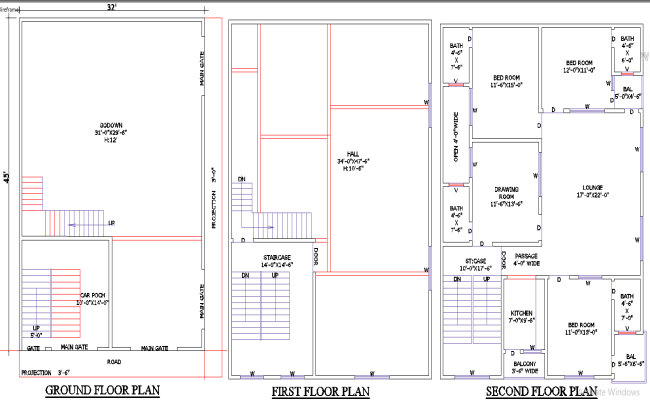 Architectural DWG Design for 32x45 Multi-Story Home and Shop