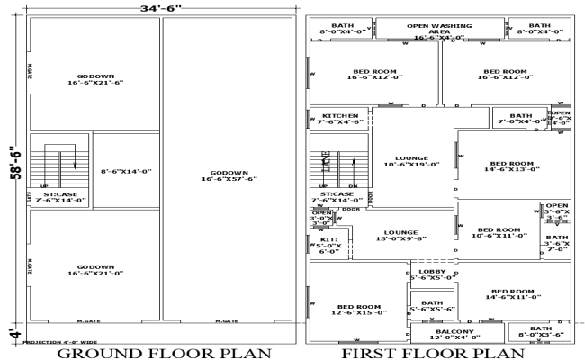 34x62 Commercial Residential Building Plan in AutoCAD File
