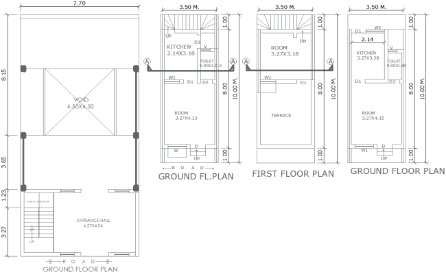 Compact House Plan 3.50mx10m in AutoCAD DWG Drawing