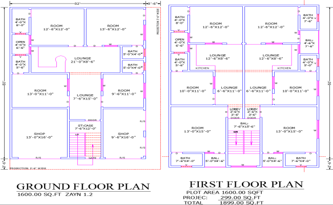 Residential commercial mixed-use AutoCAD File 35x53 plan