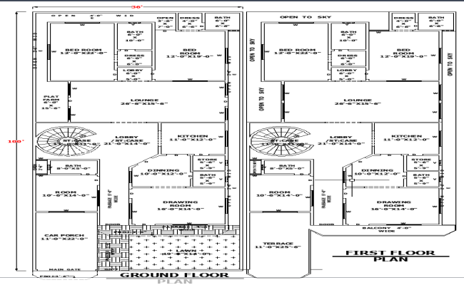36x100 Single-Story Architectural House Plan with AutoCAD DWG Layout