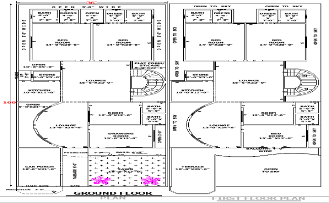 36'x100' Architectural Residential Plan with DWG Design