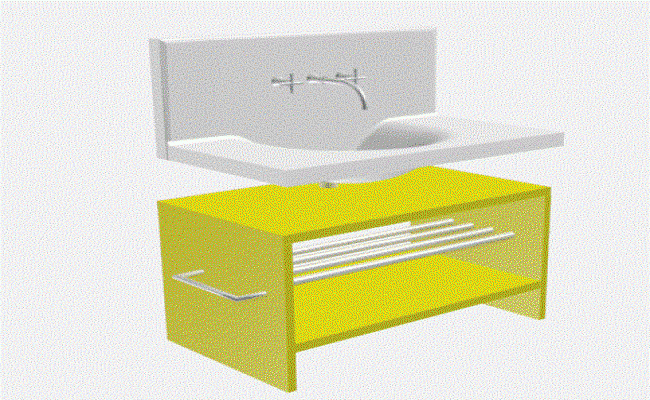3D Sink CAD Drawing 2ft x 1.5ft Model with Counter and Faucet