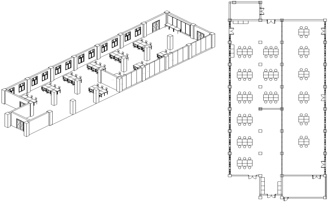 3D Canteen Seating Arrangement Plan Images DWG AutoCAD file
