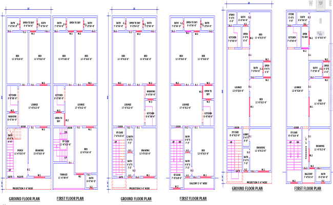3 Exclusive 25x50 House Plans with Detailed Layouts in DWG File