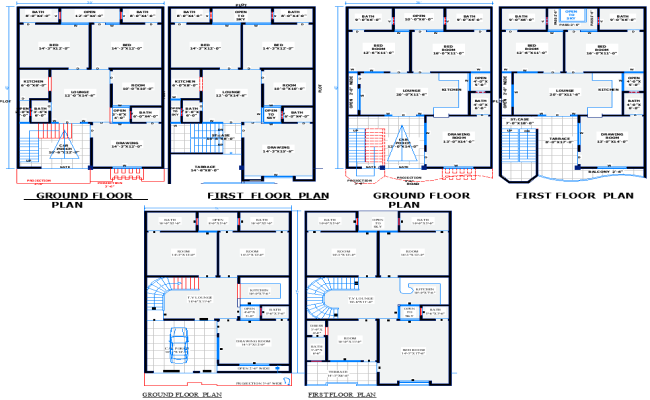 Three 30×45 ft Residential House Layouts in AutoCAD DWG Design File