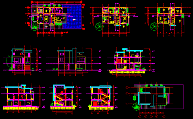 Simple 2D House CAD Drawing Layout with Floor Plan and Elevation