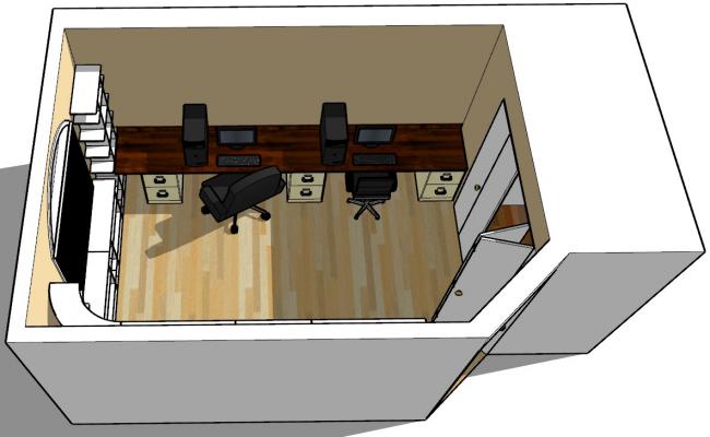 3d Office Cabin two desk Drawing for Sketch up File 