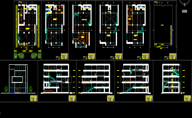 Corporate Office Building CAD Drawing with Floor and Section Plans