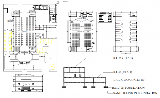 Marriage Hall AutoCAD DWG with Dining, Kitchen, and Parking Plan