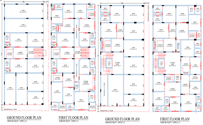 40' X 74' Architecture House Plan with Commercial Shop Layout in AutoCAD DWG File
