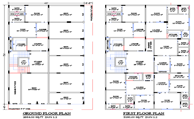 40×74 Two-Storey Apartment Plan with DWG CAD Format