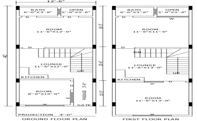 AutoCAD DWG Plan of 40ftx12.6ft Home with Kitchen Area