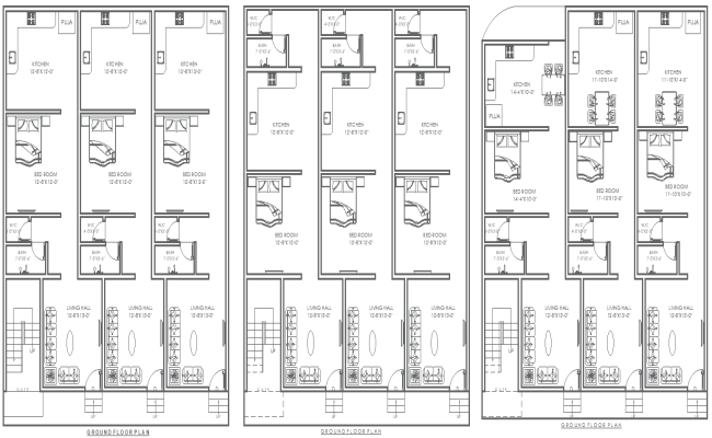 40ft to 46ft Multi Ground Floor House Plan with 1 BHK AutoCAD DWG