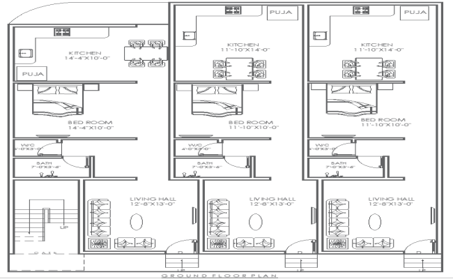 40ftx46ft Ground Floor House Plan DWG for AutoCAD Use