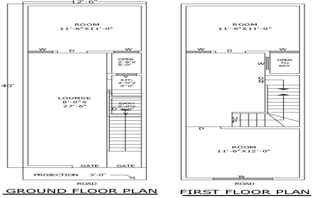 40ftx12.6ft 3BHK House Plan Design in AutoCAD Format