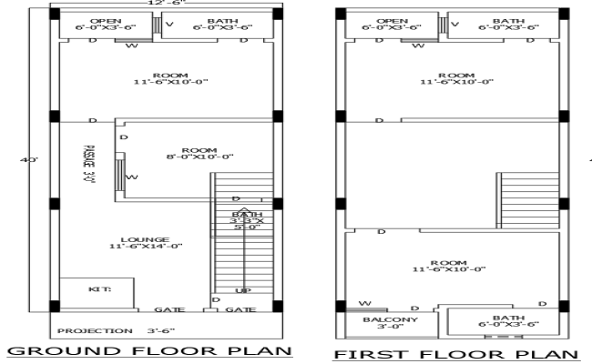 4BHK AutoCAD House Plan for 40ftx12.6ft Residential Plot