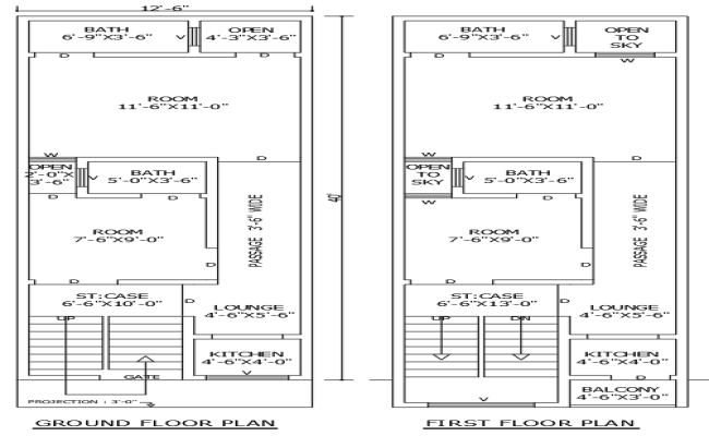 40ft x 12.6ft 4BHK House Plan with 2 Floor Design AutoCAD DWG File