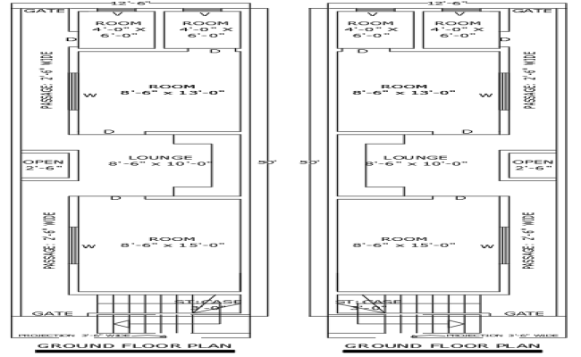 40ftx12.6ft Ground Floor House Plan in AutoCAD Format