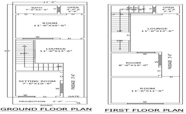 Ground and First Floor DWG Plan for 40ftx12.6ft Home