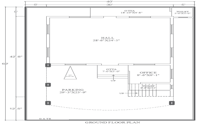  60ft x 60ft Office and Hall Layout with Parking Plan 