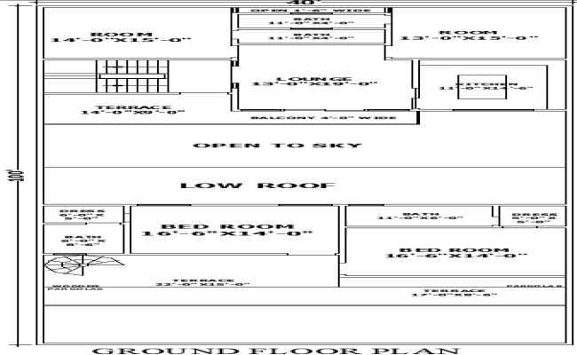 40x100 Duplex Ground Floor Plan DWG with Open Sky Area