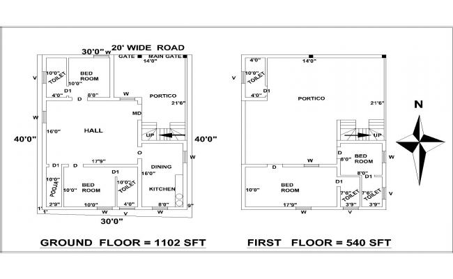 40’x30’ North Facing Home Vastu Shastra Autocad Drawing DWG File