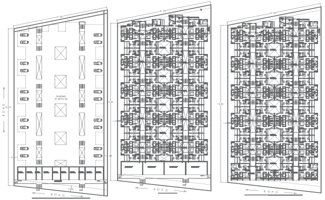 41.3m x 75.99m Apartment House Floor Plan Design with Showroom, Shop, and Parking Plan AutoCAD DWG