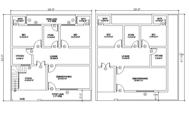 42' X 38' House Plan AutoCAD Drawing DWG File