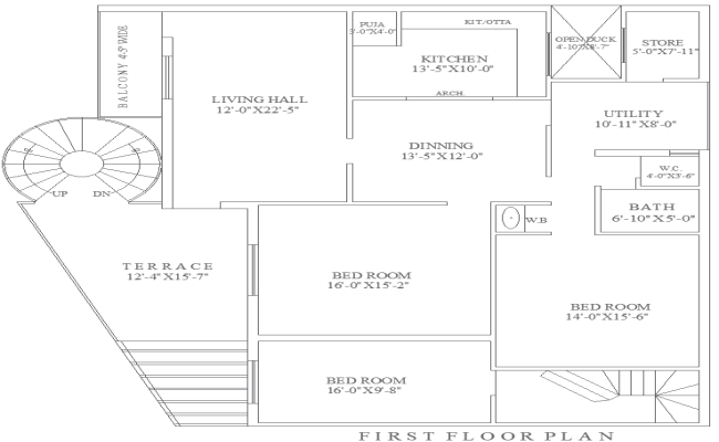 42.3ftx49.6ft First Floor 3BHK House Plan Design DWG File